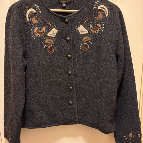 Icelandic Design Wool Embroidered Cardigan Jacket Size M - Picture 2 of 13
